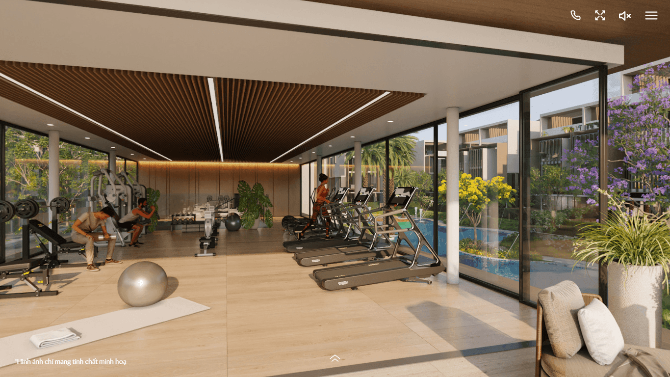Phòng spa, GYM trên lầu 2 clubhouse Senturia An Phú với tầm view tuyệt vời, tường full kính